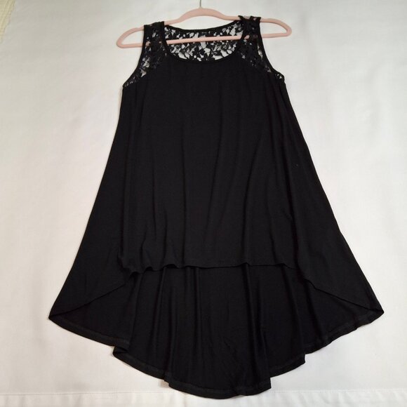 Black Hi Low Lacetop Trapeze Dress Size M Stretch Knit - Picture 1 of 16